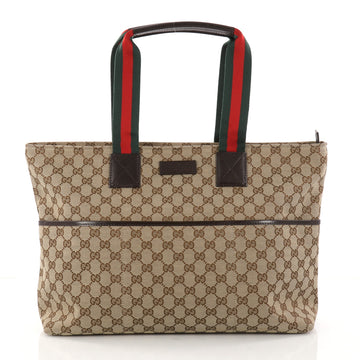 Gucci Diaper Web Strap Tote GG Canvas Large Brown 2967605