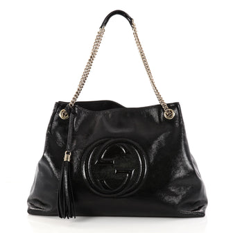 Gucci Soho Chain Strap Shoulder Bag Patent Medium Black 2967702