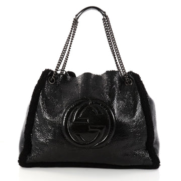 Gucci Soho Chain Strap Shoulder Bag Patent and Shearling Large Black 2968402