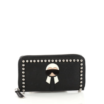 Fendi Karlito Zip Around Wallet Studded Saffiano Leather Black 2968701
