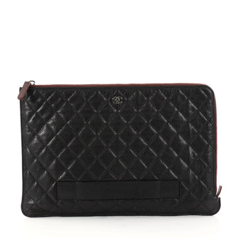 Chanel Ipad Pouch Quilted Caviar Large Black 2972103
