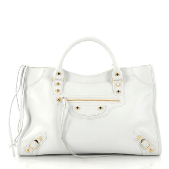 Balenciaga City Classic Studs Handbag Leather Medium White 2972501