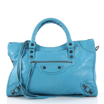 Balenciaga City Classic Studs Handbag Leather Medium Blue 2972502