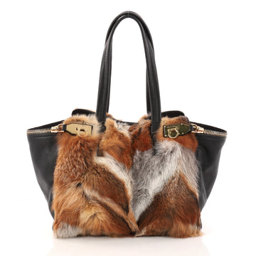Salvatore Ferragamo Verve Tote Fox Fur and Leather Medium Black 2974701