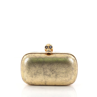 Alexander McQueen Skull Box Clutch Crackled Leather Small Gold 2974801 