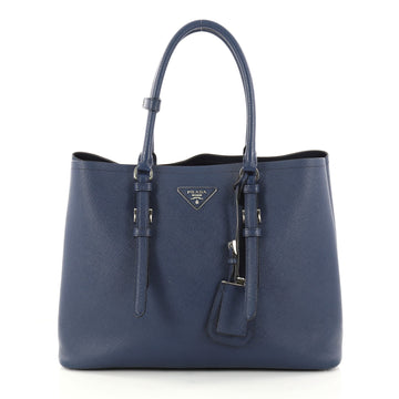 Prada Cuir Covered Strap Double Tote Saffiano Leather Medium Blue 2975004