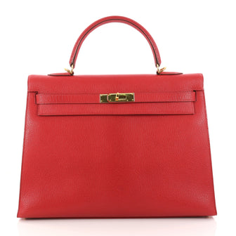 Hermes Kelly Handbag Red Chevre de Coromandel with Gold 2975801