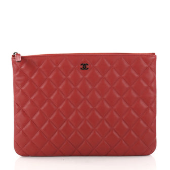 Chanel O Case Clutch Quilted Lambskin Medium Red 2977501