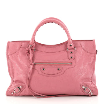Balenciaga City Classic Studs Handbag Leather Medium Pink 2977801