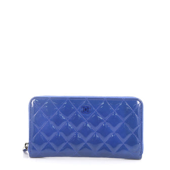 Chanel Zip Around Wallet Quilted Patent Long Blue 2979305
