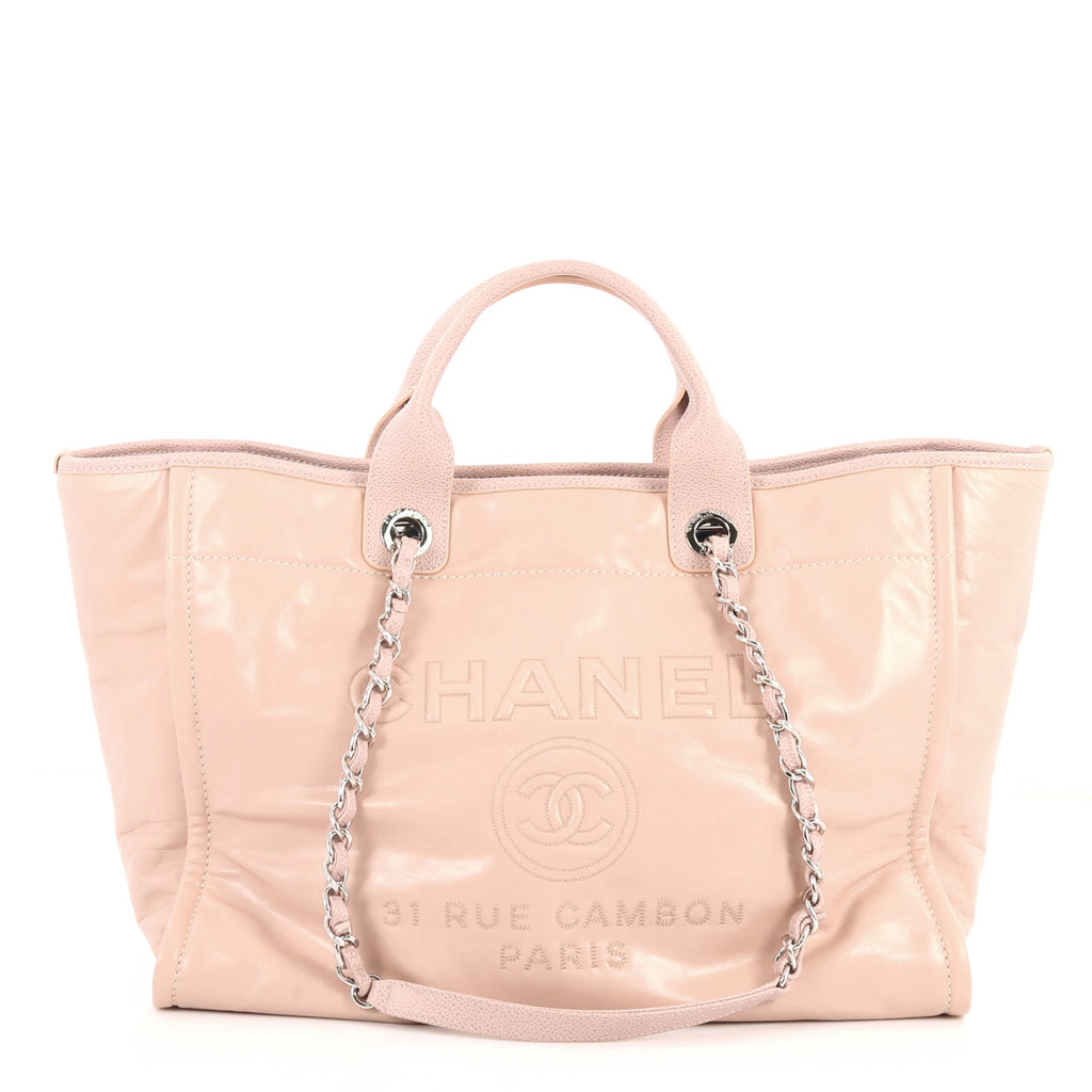 CHANEL Glazed Calfskin Large Deauville Tote Light Pink 290439