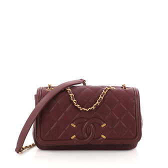 Chanel Filigree Flap Bag Quilted Caviar Small Red 2981401