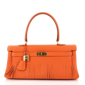 Hermes Kelly Fringe Shoulder Bag Clemence 42 Orange 2981601