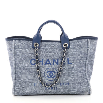 Chanel Deauville Chain Tote Tweed Large Blue 2983501