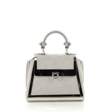 Salvatore Ferragamo Metal Frame Sofia Satchel Suede Mini Gray 2986001