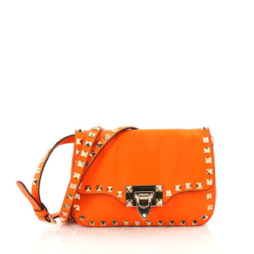 Valentino Rockstud Flip Lock Flap Bag Leather Mini Orange 2987401