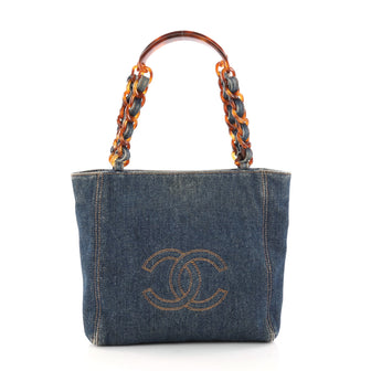 Chanel Vintage Resin Chain Tote Denim Small Blue 2988902
