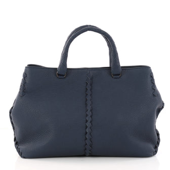 Bottega Veneta Tote Leather with Intrecciato Detail Blue 2990302