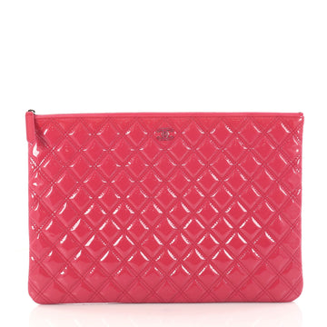 Chanel O Case Clutch Quilted Patent Large Pink 2990502