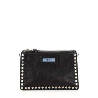  Prada Etiquette Crossbody Bag Studded Glace Calfskin Black 2991401