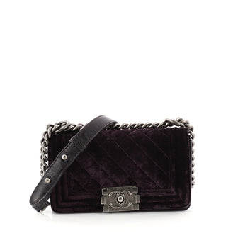 Chanel Boy Flap Bag Quilted Velvet Small Purple 2992601