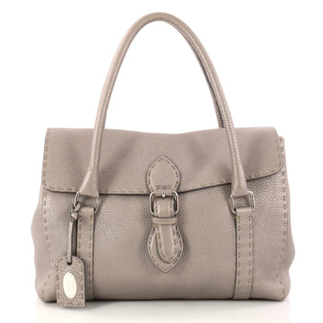 Fendi Selleria Linda Satchel Pebbled Leather Medium Brown 2993609