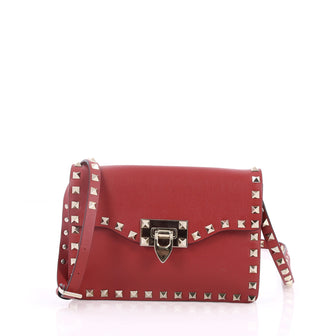 Valentino Rockstud Flip Lock Flap Bag Leather Small Red 2994001