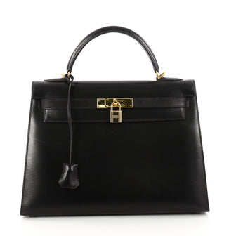 Hermes Kelly Handbag Black Box Calf with Gold Hardware 2996301