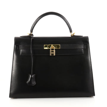 Hermes Kelly Handbag Black Box Calf with Gold Hardware 2996301
