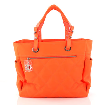 Chanel Biarritz Pocket Tote Quilted Canvas Large Orange 2996704