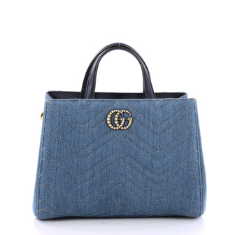 Gucci Pearly GG Marmont Tote Matelasse Denim Small