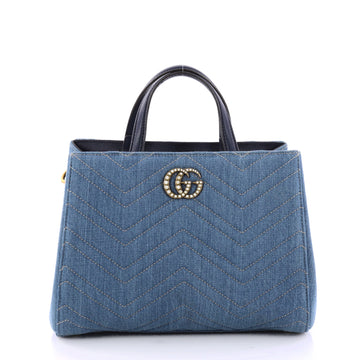 Gucci Pearly GG Marmont Tote Matelasse Denim Small