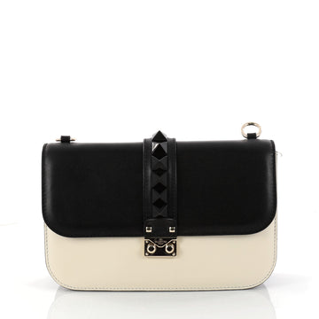Valentino Glam Lock Shoulder Bag Leather Medium Black 2998801