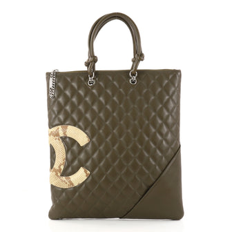 Chanel Cambon Flat Tote Quilted Leather Green 2998904