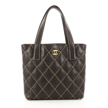 Chanel Surpique Tote Quilted Leather Small Brown 2998905