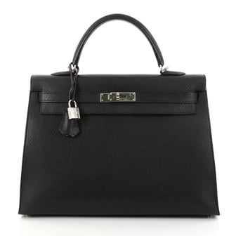 Hermes Kelly Handbag Black Vache Liegee with Palladium Black 2999501