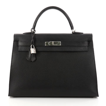 Hermes Kelly Handbag Black Vache Liegee with Palladium Black 2999501