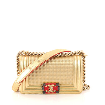 Chanel Boy Flap Bag Cube Embossed Lambskin Small Gold 3003107