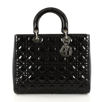 Christian Dior Lady Dior Handbag Cannage Quilt Patent Black 3004402