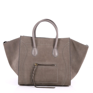  Celine Phantom Handbag Crocodile Embossed Nubuck Medium Gray 3005901