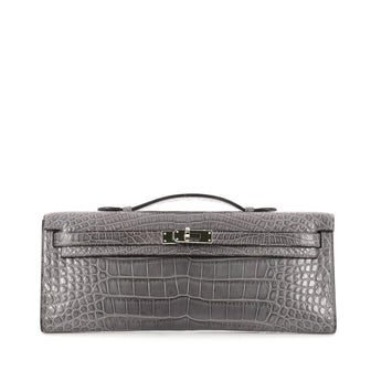 Hermes Kelly Cut Pochette Matte Alligator Gray 3007001