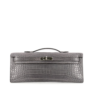 Hermes Kelly Cut Pochette Matte Alligator Gray 3007001