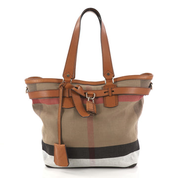 Burberry Traveller Tote House Check Canvas Medium Brown 3007305
