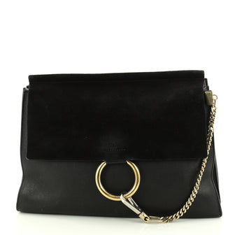 Chloe Faye Shoulder Bag Leather and Suede Medium Black 3007801