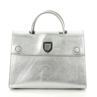 Christian Dior Diorever Top Handle Bag Leather Medium Silver 3010902