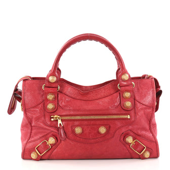 Balenciaga City Giant Studs Handbag Leather Medium Red 3011004