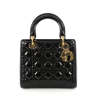 Christian Dior Lady Dior Handbag Cannage Quilt Patent Black 3012201