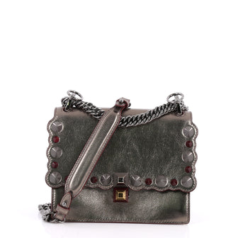  Fendi Kan I Handbag Studded Leather Small Silver 3015803