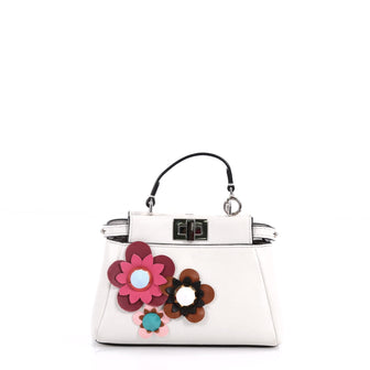 Fendi Peekaboo Handbag Floral Embellished Leather Micro 3016801