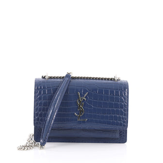 Buy Saint Laurent Sunset Chain Wallet Crocodile Embossed Blue 3017202